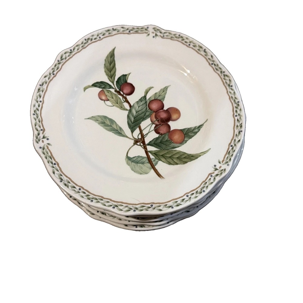 Noritake, 8.25" Salad Plates, Cream, Royal Orchard Cherry Set of 7, 9416